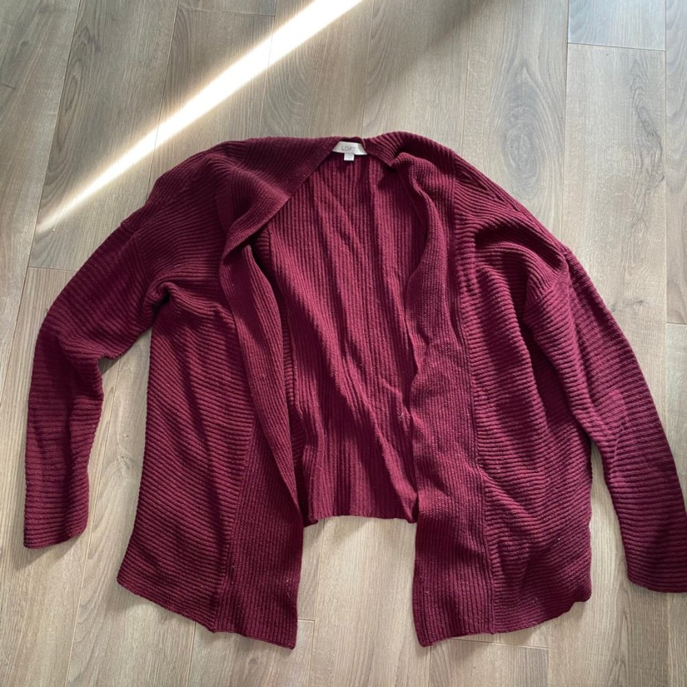 LOFT Thick-Knit Cranberry Cardigan